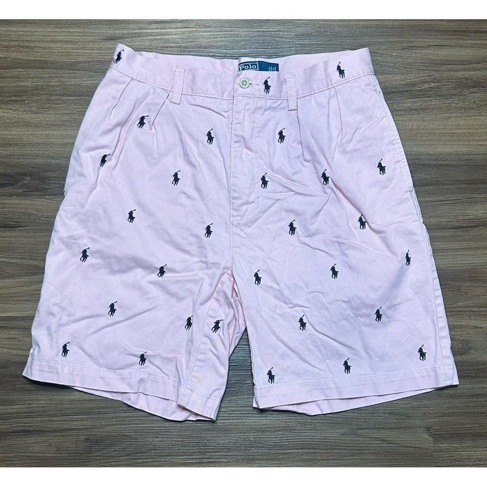Polo Ralph Lauren Tyler Chino Shorts All Over Pony Logo Embroidered Pink Sz 32